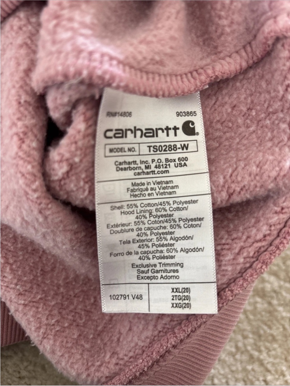 Carhartt Pink Hoodie Womens XXL 20 Relaxed Fit Logo Sleeve - Picture 6 of 8